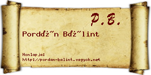 Pordán Bálint névjegykártya